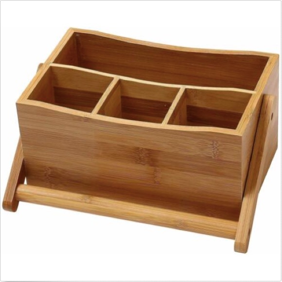 Bamboo Flatware Wooden Caddy Holder Organizer Tote - Picture 2 of 3